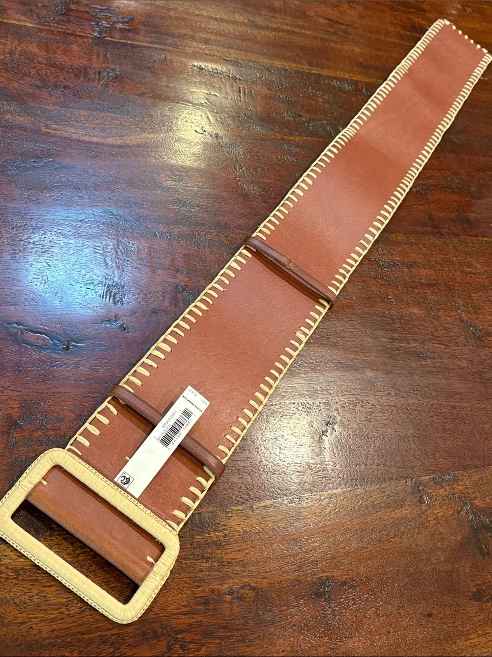 Polo Ralph Lauren Reversible Faux-Raffia Wide Leather Stitch Corset Belt Small
